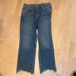 GRLFRND Dark Blue Straight-Leg Jeans with Frayed Hem - 28